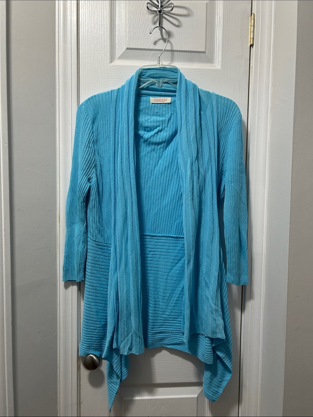 Orage Turquoise Ribbed Open Drape Women's Cardigan